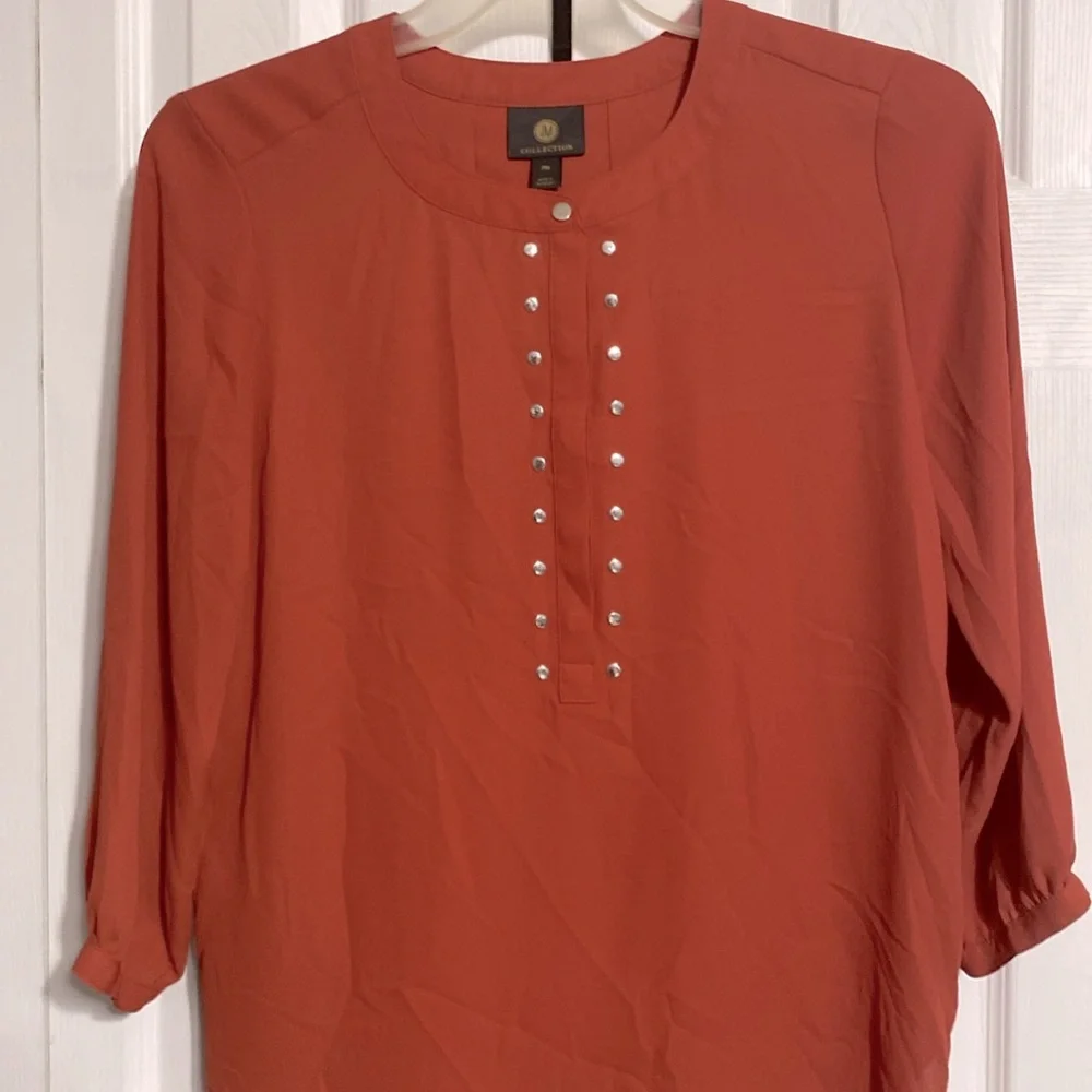 JM Collection lightweight Rust Blouse shirt top size MP - Picture 4 of 11